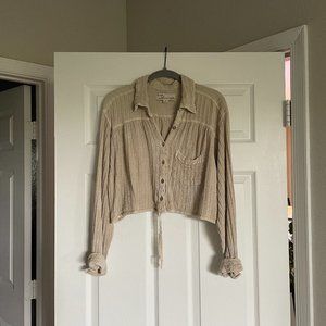 Beige Cropped Button Down